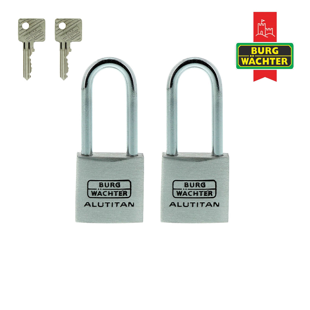 Burg-Wächter Vorhangschloss, Vorhängeschloss mit Schlüssel, Duo Set, 3,7 mm Bügelstärke, massives Aluminiumschloss, Innenwerk rostfrei, Gehärtet, Alutitan Duo 770 HB 20 26 SB