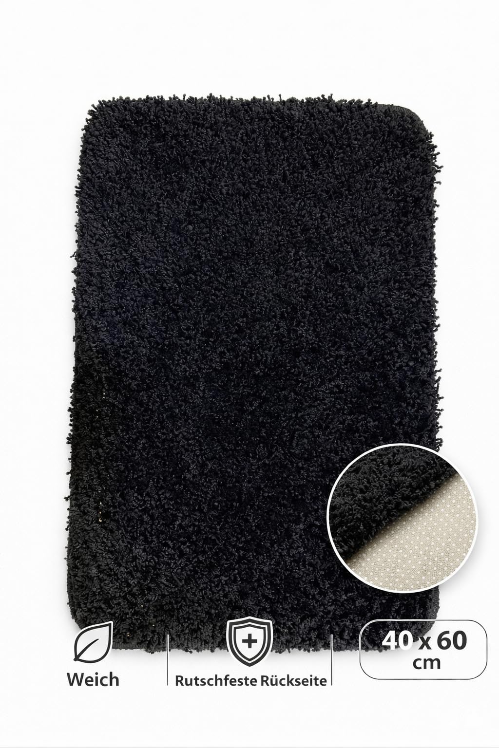 Badteppich 40x60 cm Shaggy – Rutschfest, Ultraweich, Waschbar, Saugstark, Moderner Badezimmer Teppich