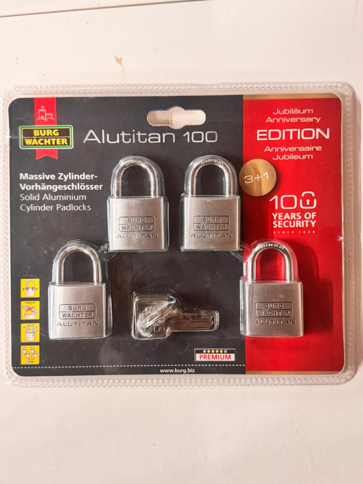 BURG-WÄCHTER Alutitan 100 4er-Set Vorhängeschlösser gleichschließend Aluminium Silber