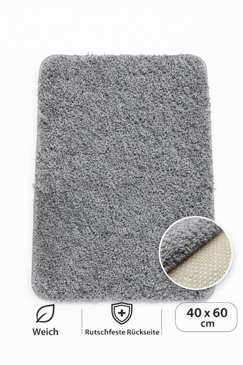 ASERON Badteppich 40x60 cm  Set – Rutschfest, Ultraweich, Waschbar, Saugstark, Schnelltrocknend, Shaggy Badezimmer Teppich Grau