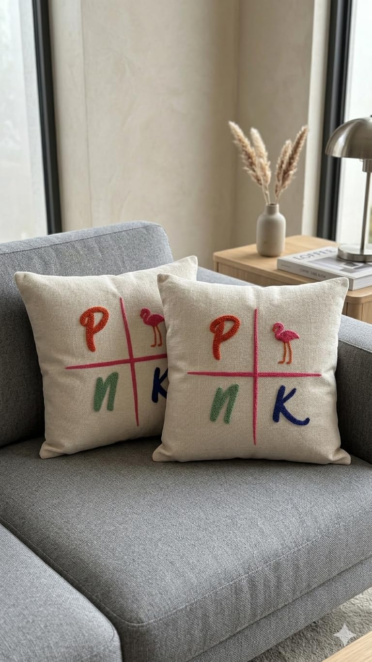 ASERON Kissenbezug 43x43 cm 2er Set – Punch Needle Design, Boho Dekorativ, Weich, Waschbar, Zierkissenhülle für Sofa & Wohnzimmer, Ohne Füllung