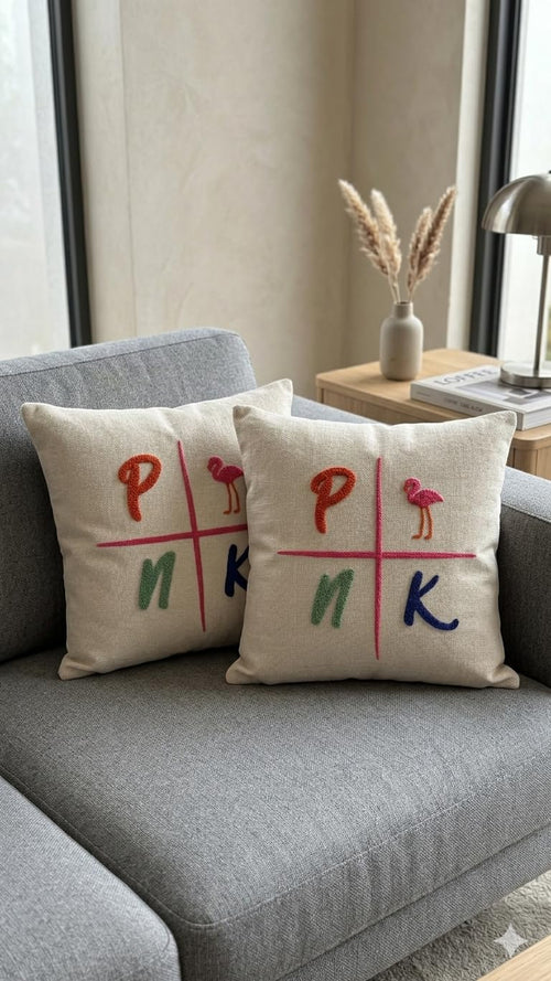 ASERON Kissenbezug 43x43 cm 2er Set – Punch Needle Design, Boho Dekorativ, Weich, Waschbar, Zierkissenhülle für Sofa & Wohnzimmer, Ohne Füllung