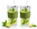 ASERON Geripptes Trinkglas 600ml 2er Set mit Deckel & Glasstrohhalm – Dickwandiger Glasbecher für Smoothies, Eiskaffee & Cocktails