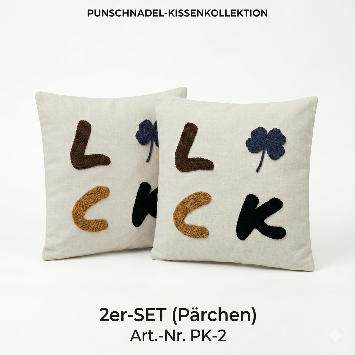 ASERON Kissenbezug 43x43 cm Set – Punch Needle Stickerei Buchstaben & Kleeblatt, Boho Deko, Weich, Waschbar, Sofa Kissenhülle Beige, Ohne Füllung
