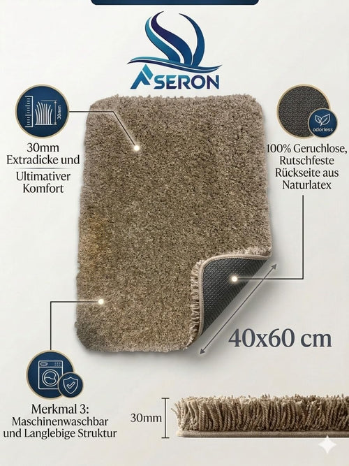Badteppich 40x60 cm Shaggy – Rutschfest, Ultraweich, Waschbar, Saugstark, Moderner Badezimmer Teppich