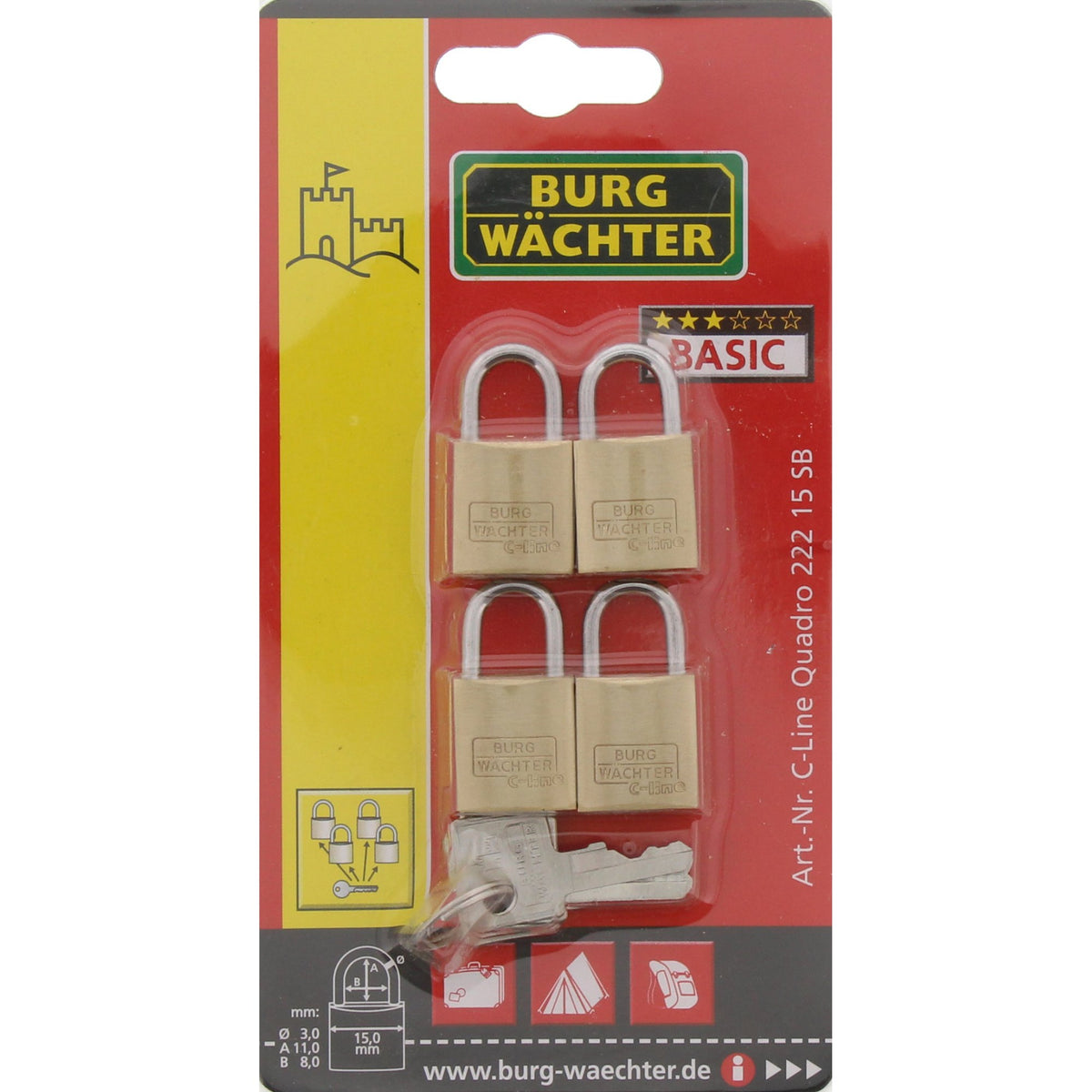 Burg Wächter Vorhangschloss-Set, Messing, Bügelstärke: 3,5 mm