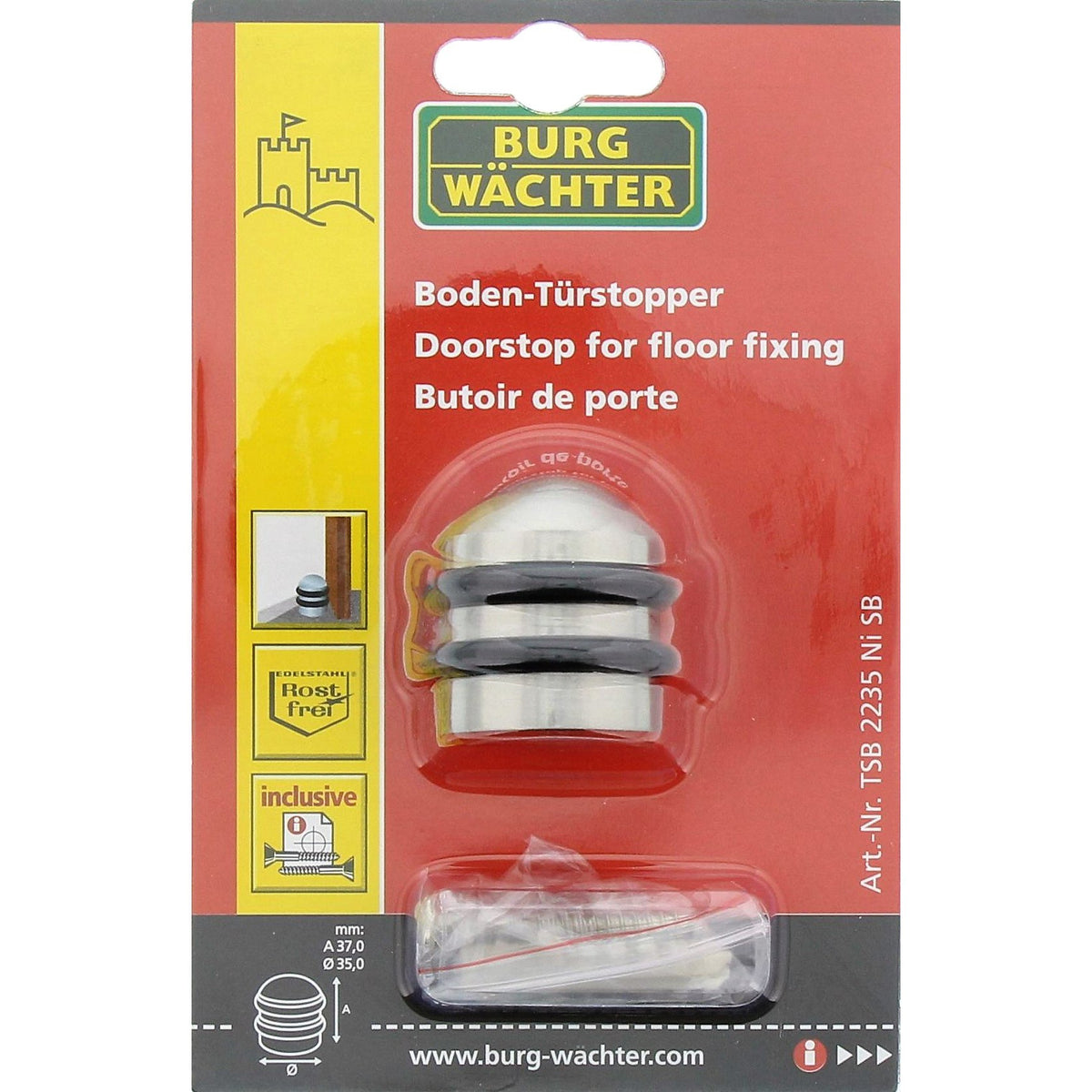 Burg-Wächter Boden-Türstopper, TSB 2235 Ni SB, Edelstahl-Optik