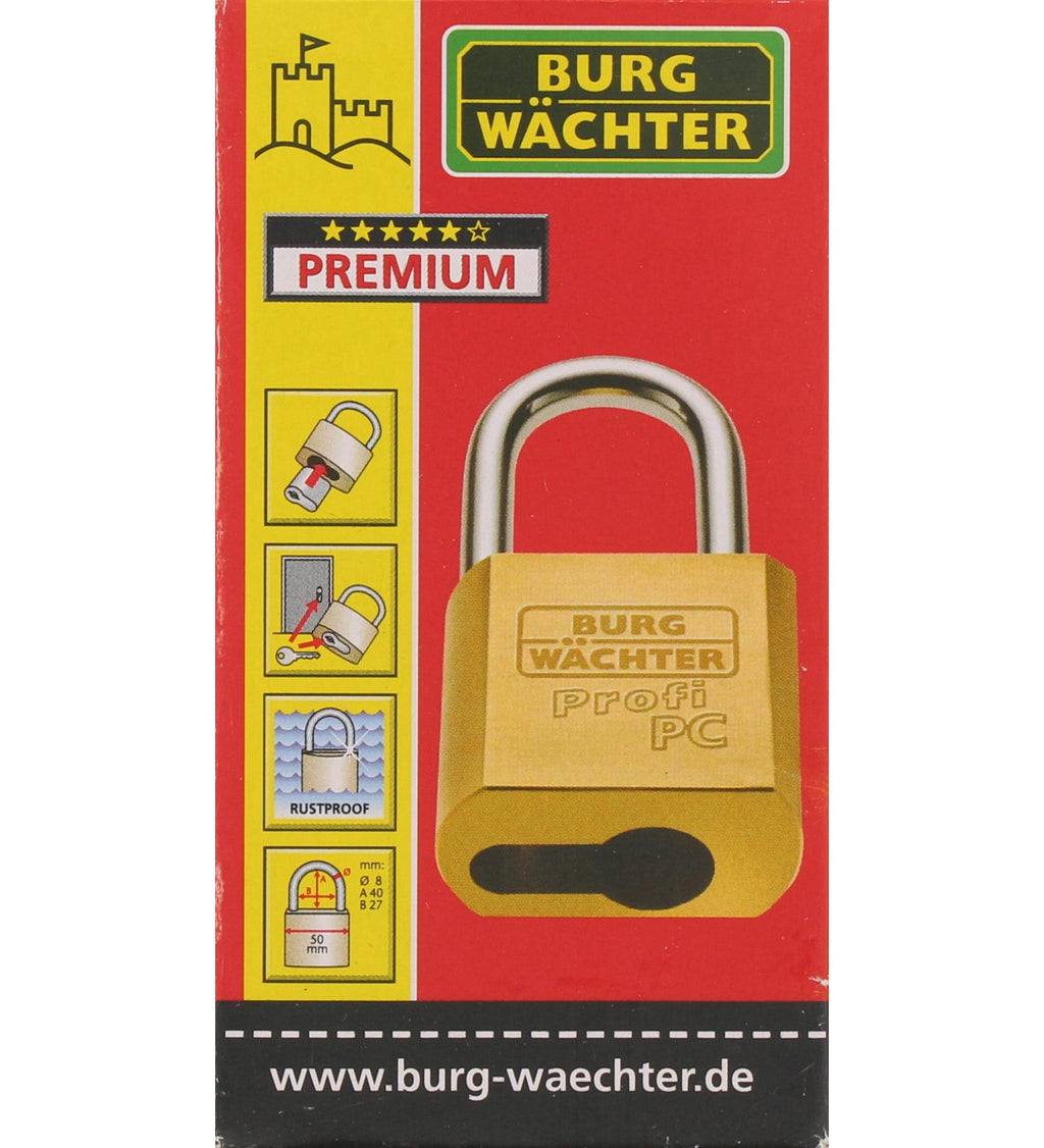 Burg Wächter Vorhangschlosskorpus ohne Zylinder, 116 PC 50 Niro, Bügelstärke: 8 mm, Messing