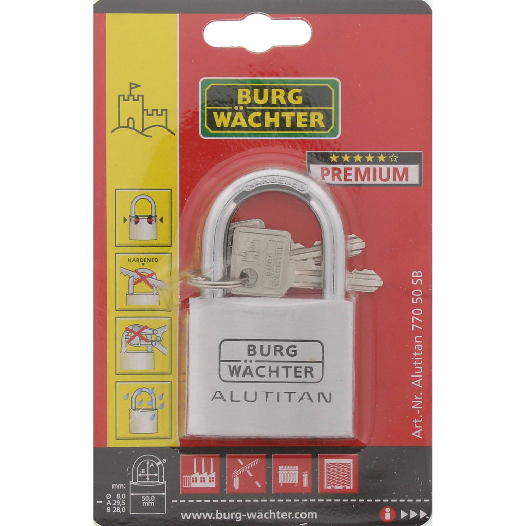 Burg-Wächter Zylinder-Vorhangschloss, 6,5 mm Bügelstärke, Alutitan 770 40 SB