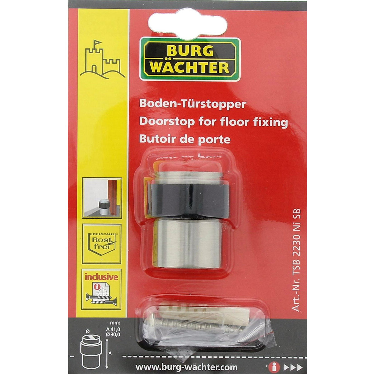 Burg Wächter Boden-Türstopper, Inkl. Befestigungsmaterial, TSB 2230 Ni SB, Edelstahl-Optik, Grau