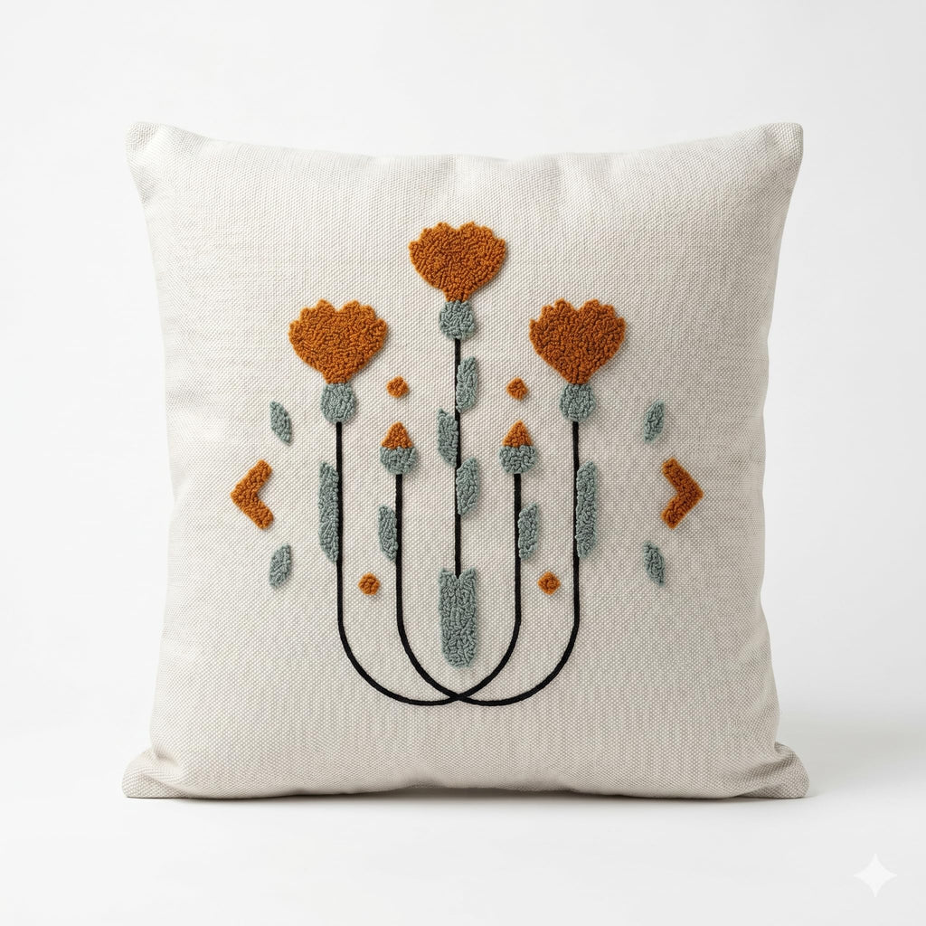ASERON Kissenbezug 43x43 cm 2er Set – Punch Needle Design, Boho Dekorativ, Weich, Waschbar, Zierkissenhülle für Sofa & Wohnzimmer, Ohne Füllung