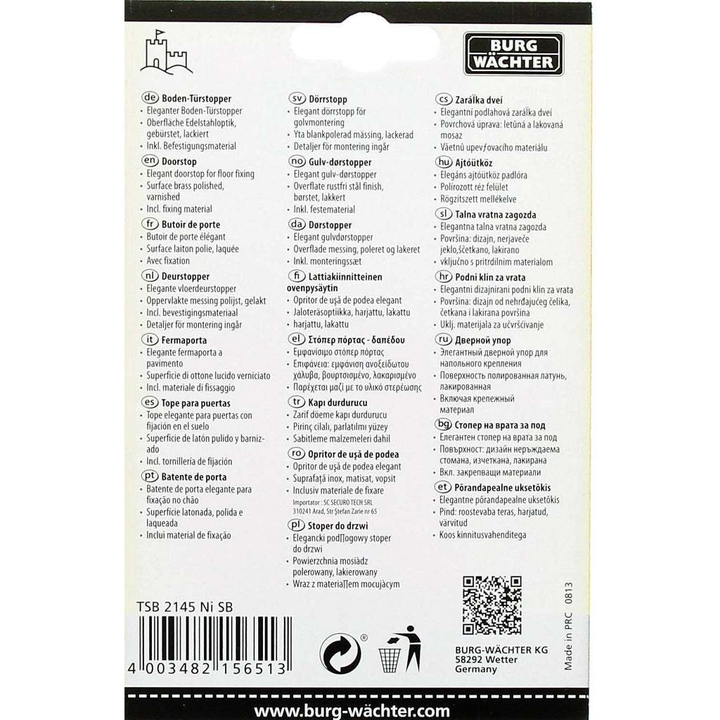 Burg-Wächter Design-Türstopper, Bodenmontage, TSB 2140 Ni SB, Edelstahl-Optik