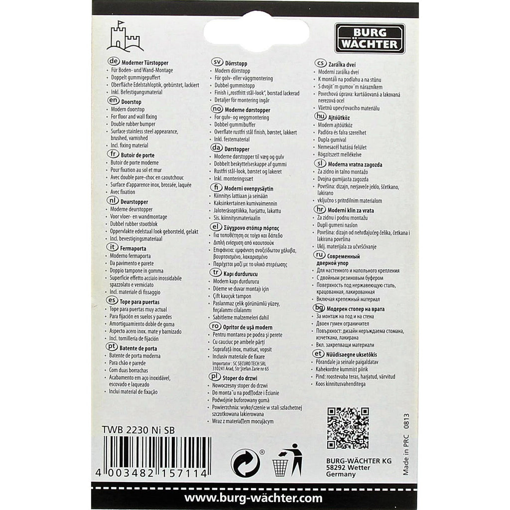 Burg-Wächter Wand- und Boden-Türstopper, Inkl. Befestigungsmaterial, TWB 2230 Ni SB, Edelstahl-Optik