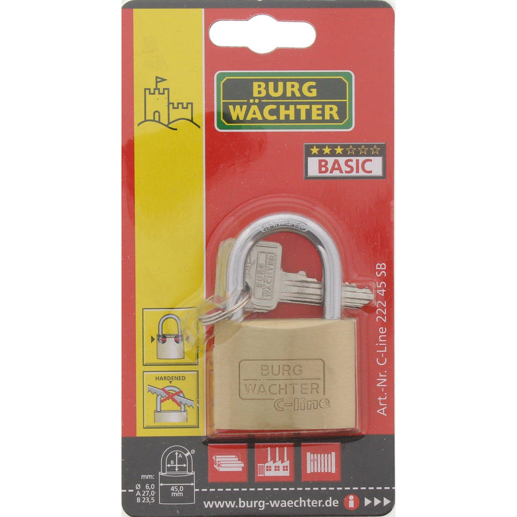 BURG-WÄCHTER Vorhängeschloss, 3 mm Bügelstärke, 2 Schlüssel, C-Line 222 15 SB