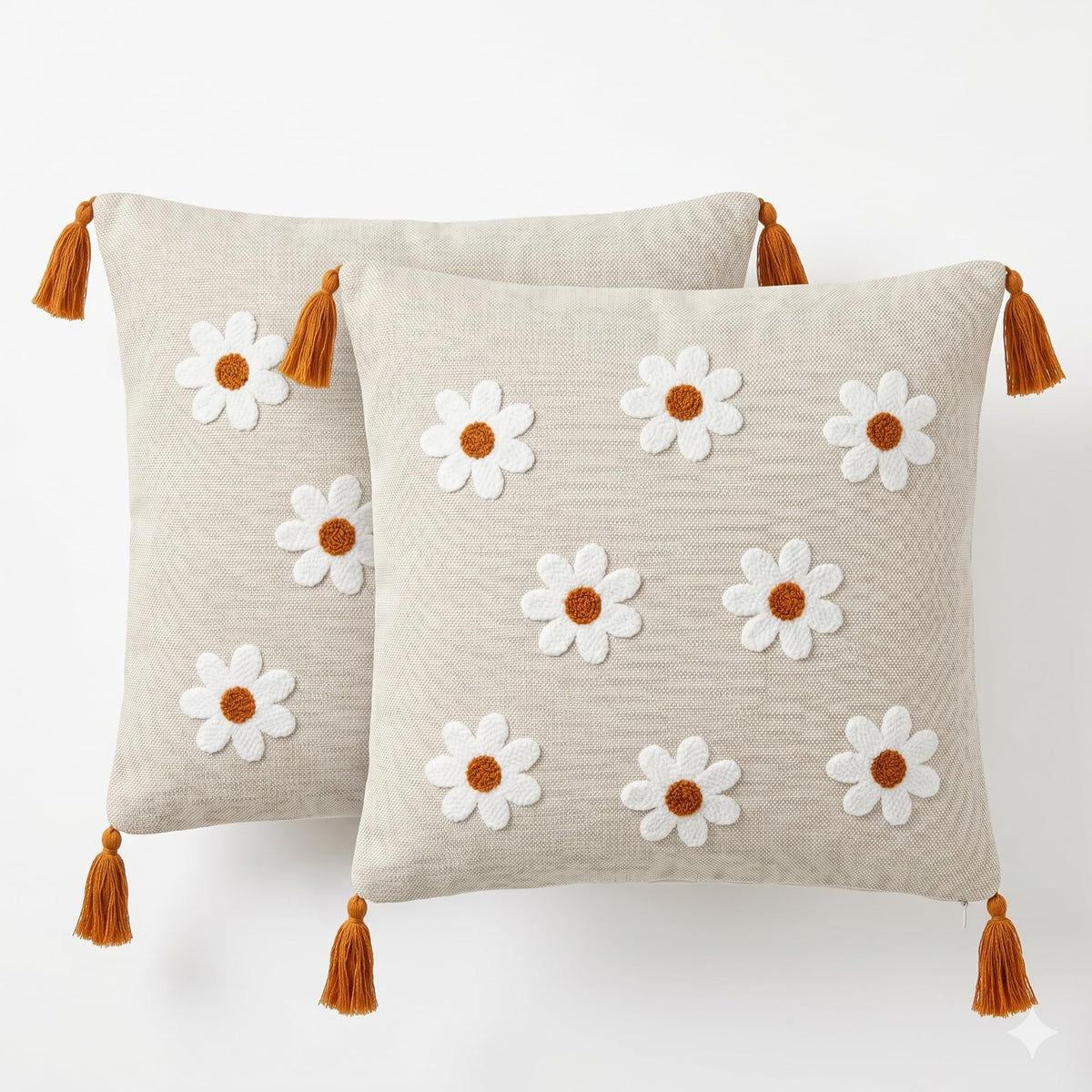 ASERON Kissenbezug 43x43 cm 2er Set – Handgefertigtes Punch Needle Blumenmuster, Boho Stil, Weich & Waschbar, Dekorative Zierkissenhülle, Ohne Füllung