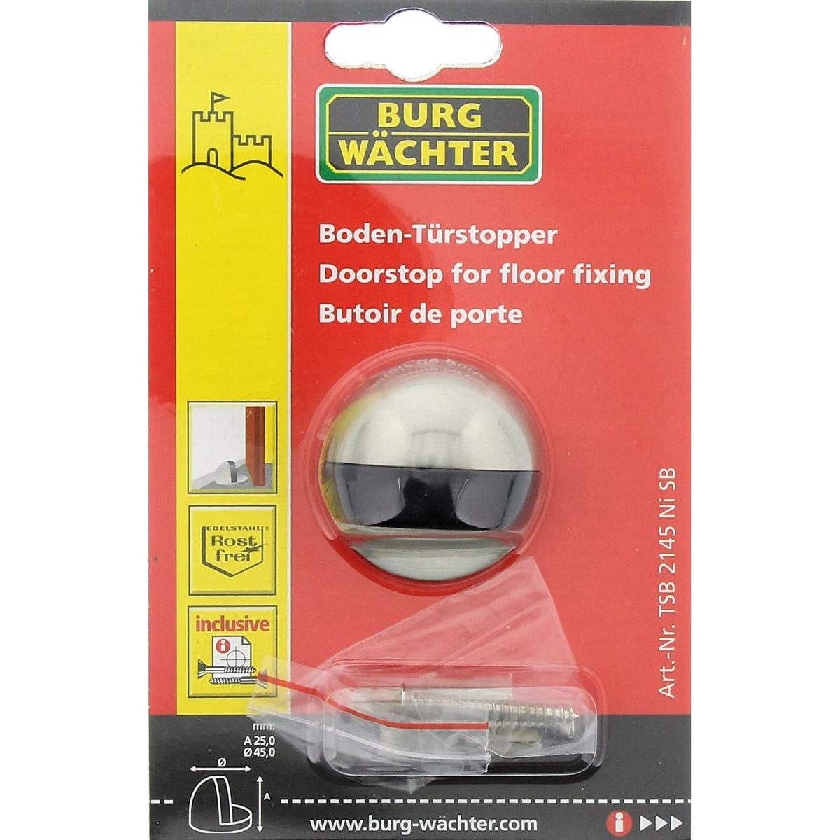 Burg-Wächter Design-Türstopper, Bodenmontage, TSB 2140 Ni SB, Edelstahl-Optik