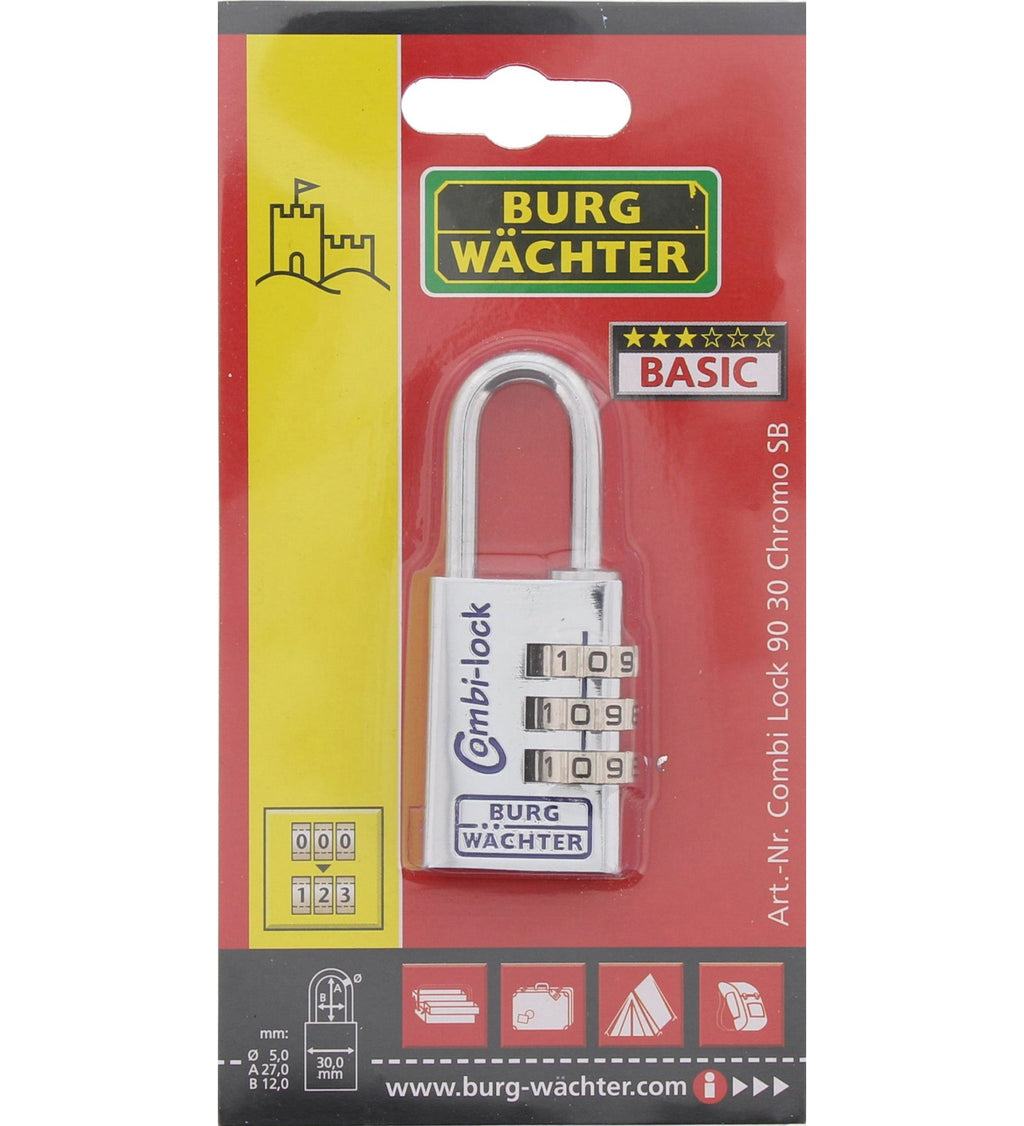Burg-Wächter 30 Chromo BURG Vorhangschloss Combi Lock 90 CR, 30 mm SB,