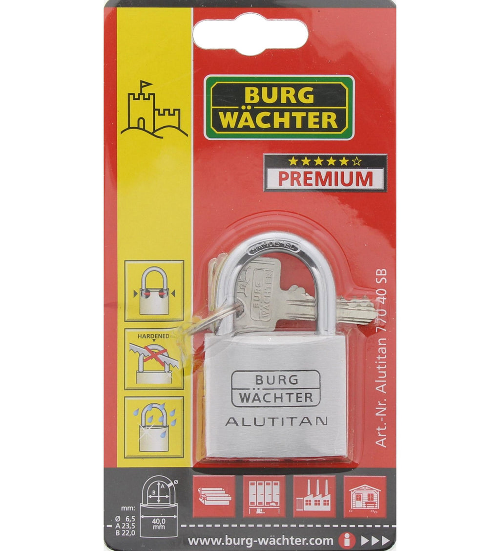 Burg-Wächter Zylinder-Vorhangschloss, 6,5 mm Bügelstärke, Alutitan 770 40 SB