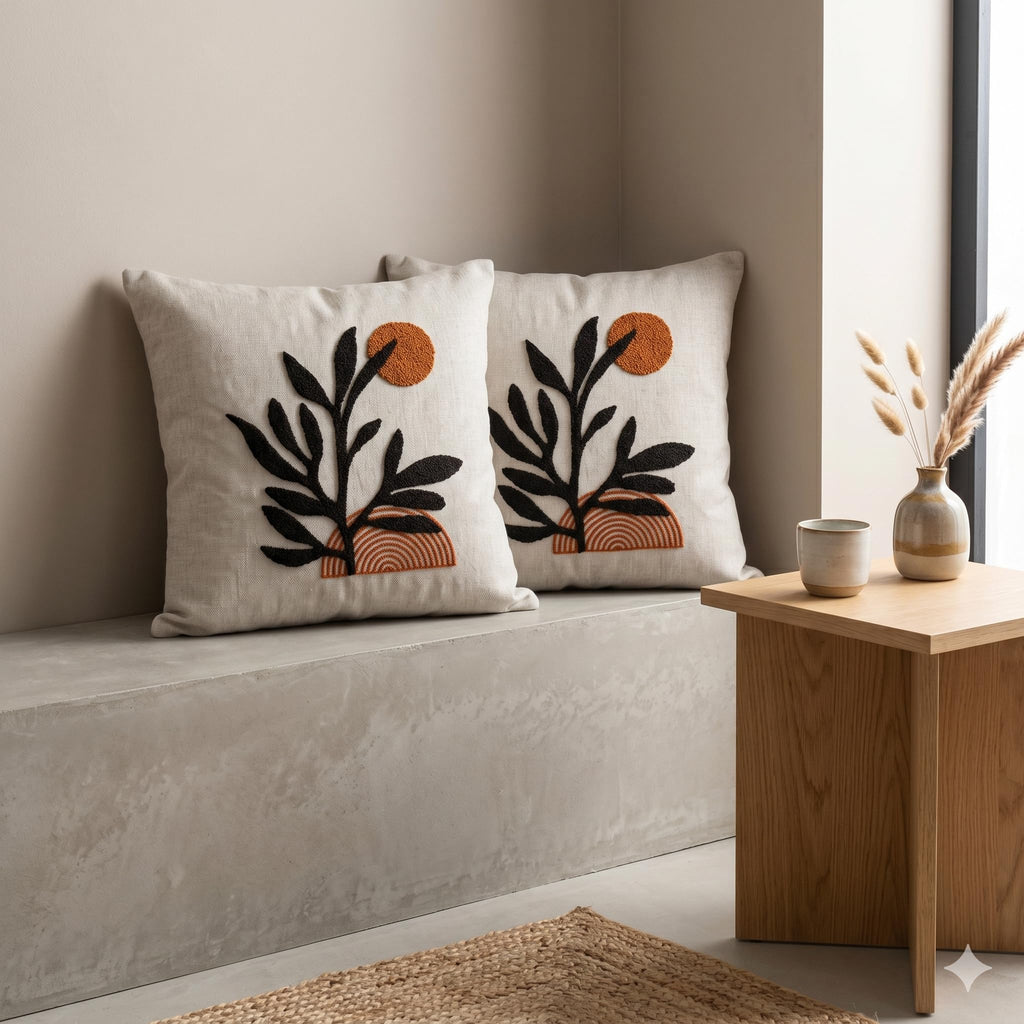 ASERON Kissenbezug 43x43 cm 2er Set – Punch Needle Design, Boho Dekorativ, Weich, Waschbar, Zierkissenhülle für Sofa & Wohnzimmer, Ohne Füllung