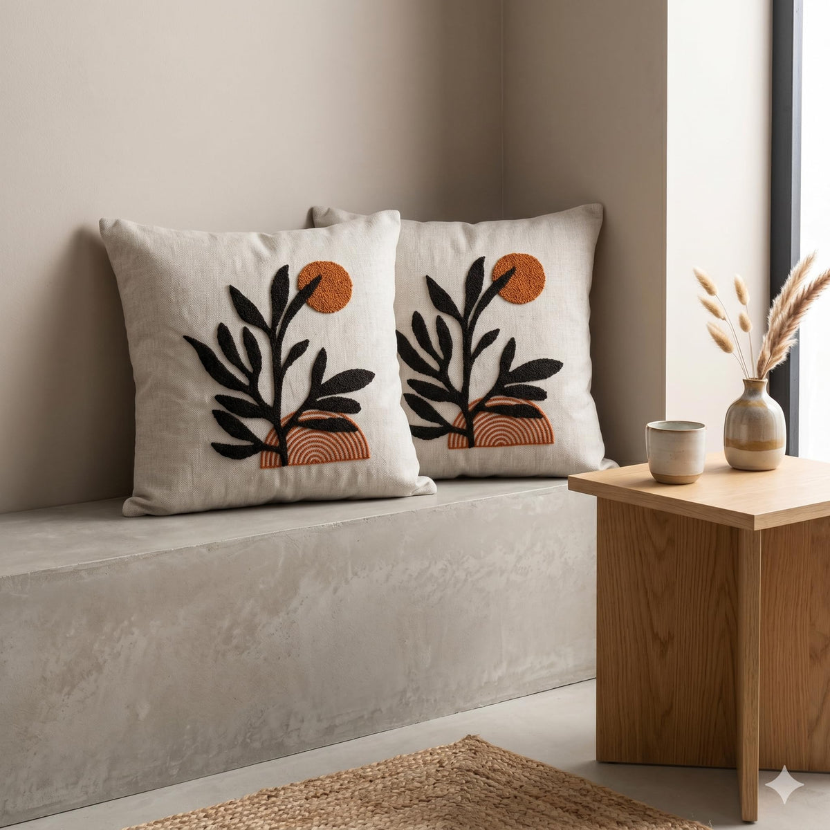 ASERON Kissenbezug 43x43 cm 2er Set – Punch Needle Design, Boho Dekorativ, Weich, Waschbar, Zierkissenhülle für Sofa & Wohnzimmer, Ohne Füllung