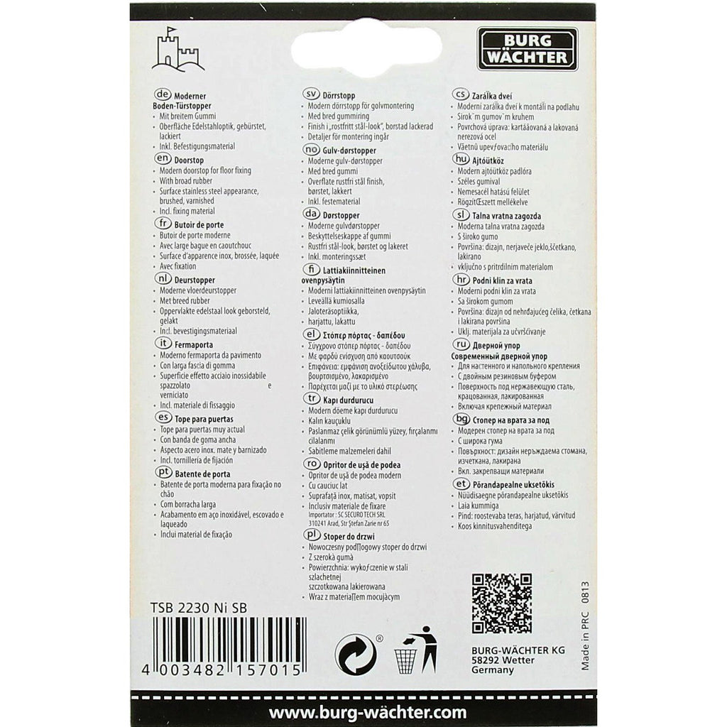 Burg Wächter Boden-Türstopper, Inkl. Befestigungsmaterial, TSB 2230 Ni SB, Edelstahl-Optik, Grau