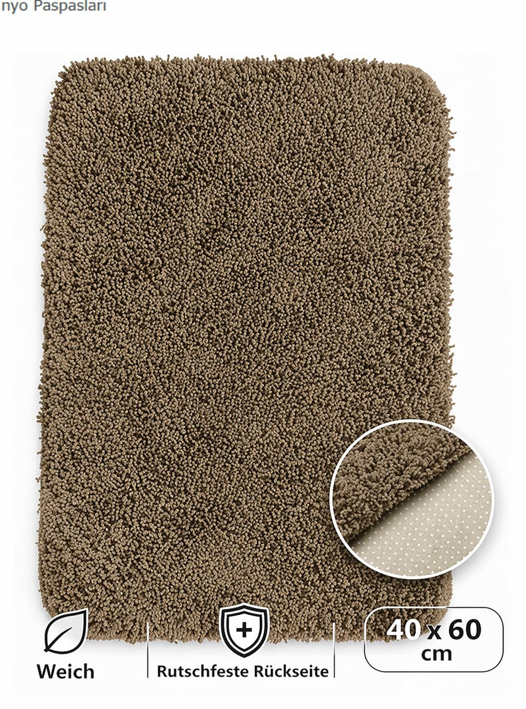 Badteppich 40x60 cm Shaggy – Rutschfest, Ultraweich, Waschbar, Saugstark, Moderner Badezimmer Teppich