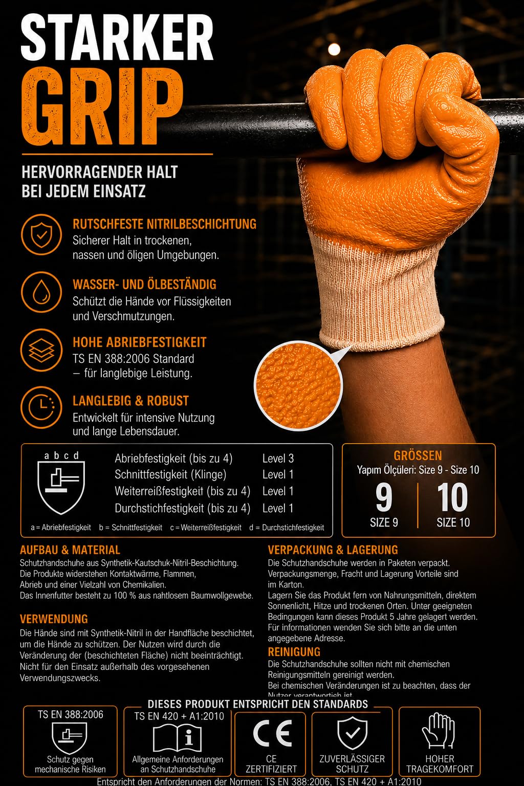 MY STAR Nitril-Arbeitshandschuhe EN388 L/XL