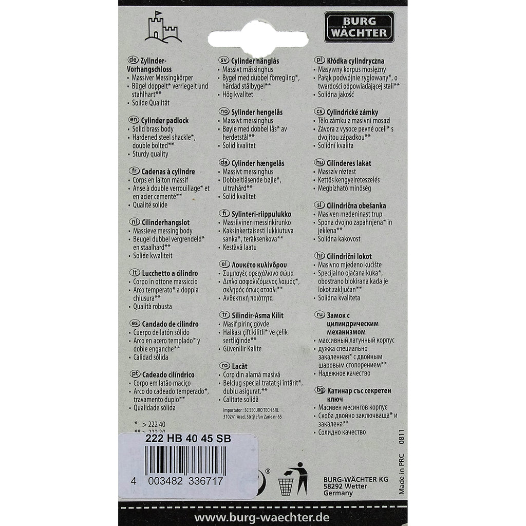 Burg-Wächter C-Line 222 HB 40 45 SB Vorhängeschloss