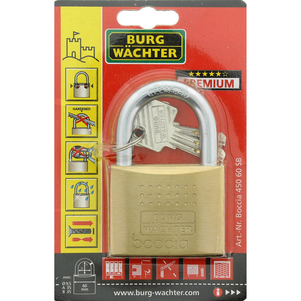 Burg-Wächter Vorhängeschloss, 6,5 mm Bügelstärke, Bohr-und Kneifschutz, 2 Schlüssel, Boccia 450 40 SB