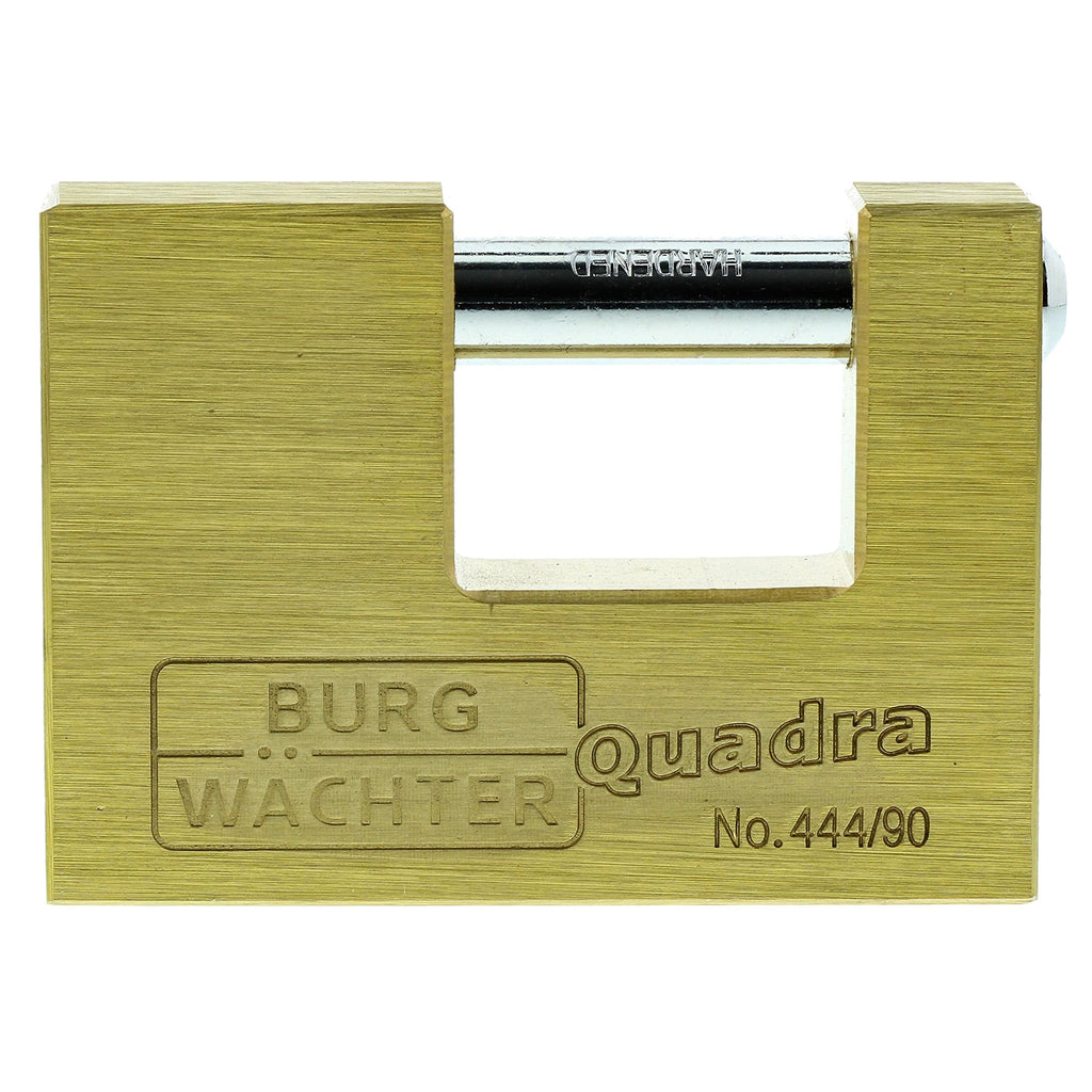 Burg Wächter Vorhängeschloss, Quadro 444 90 SB, Inkl. 2 Schlüssel, Bügelstärke: 12 mm Messing
