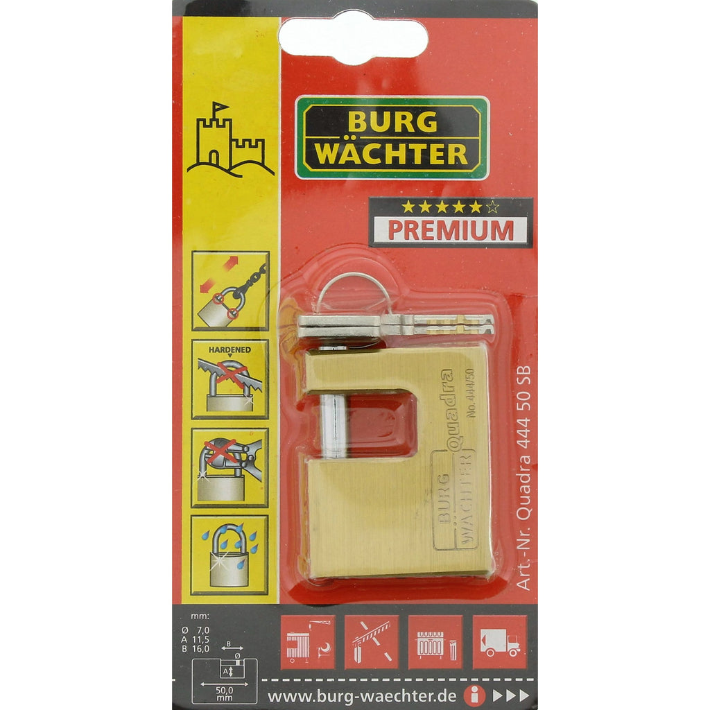 Burg-Wächter Vorhängeschloss, 7 mm Bügelstärke, Kneifschutz, 2 Schlüssel, Quadra 444 50 SB